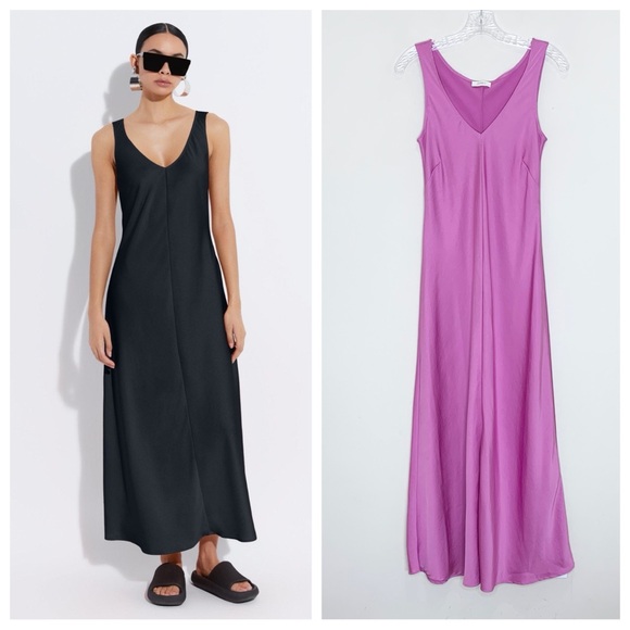 LaPointe Satin Bias Maxi Dress (Sz 0) V-Neck A-Line Orchid Purple - Picture 1 of 15